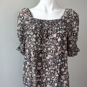 DownEast Floral Black and Cream Women's Top